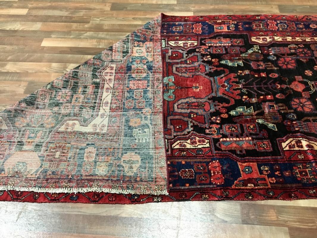 Handmade Vintage Persian Hamadan Black Oriental Runner 4'10 x 9'10