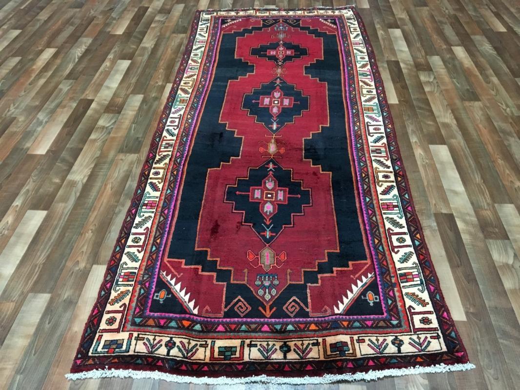 Handmade Vintage Persian Hamadan Red Oriental Runner 4'1 x 9'7