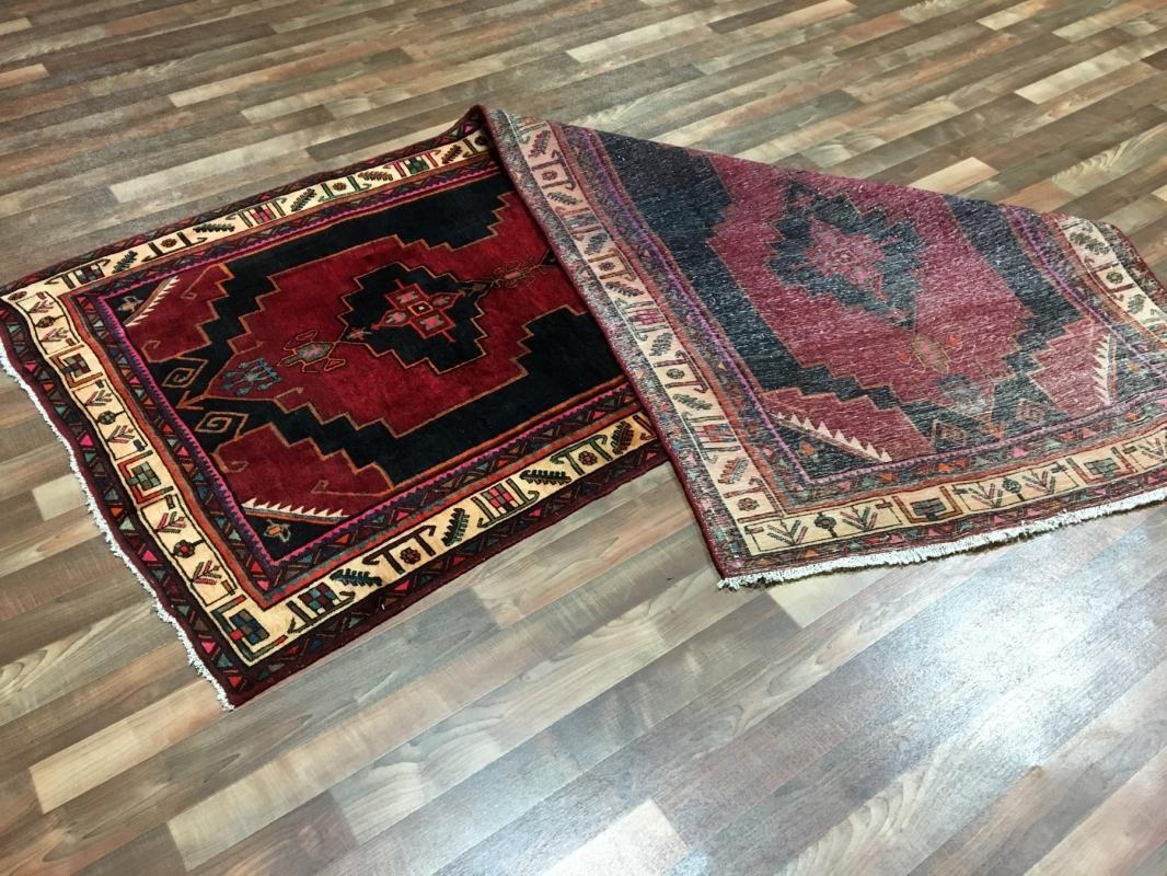 Handmade Vintage Persian Hamadan Red Oriental Runner 4'1 x 9'7