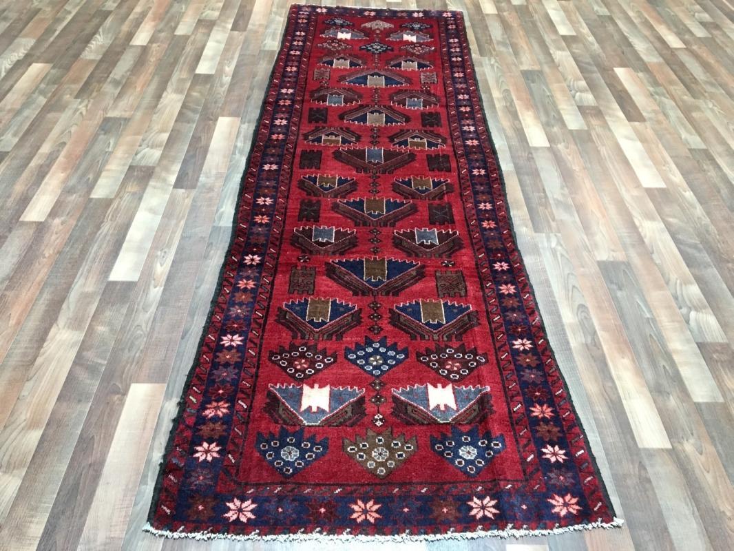 Handmade Vintage Persian Hamadan Red Oriental Runner 3'1 x 9'8