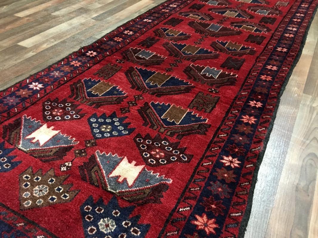 Handmade Vintage Persian Hamadan Red Oriental Runner 3'1 x 9'8