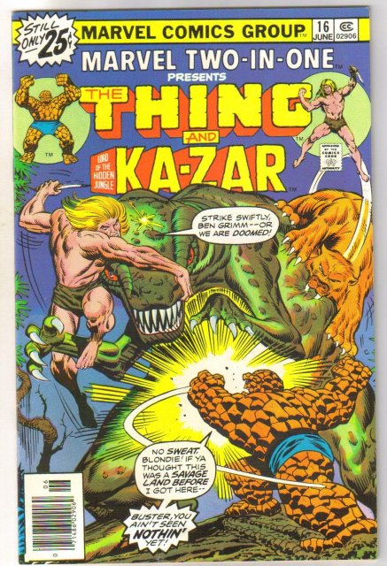 Marvel Two-In-One #16 featuring The Thing and Kazar comic book near mint 9.4