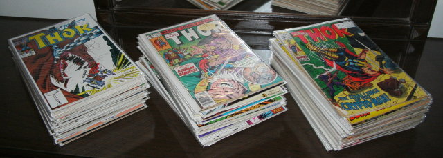 89 different issues of The Mighty Thor comic books mostly near mint to mint