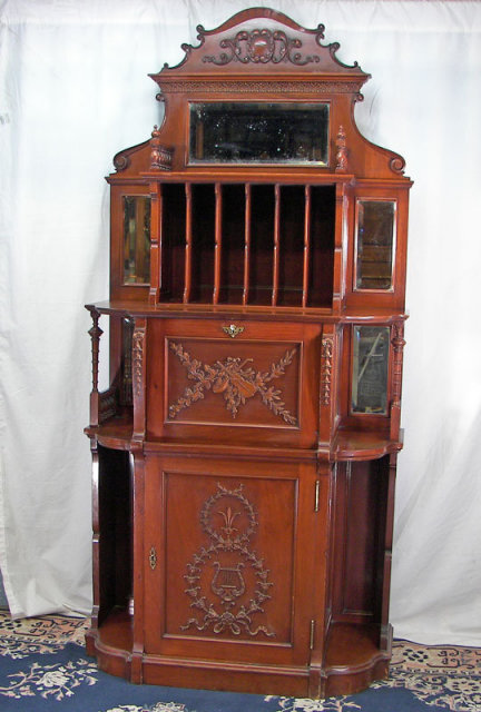 Elaborate Cherry Wood Horner Style Tall Music Cabinet