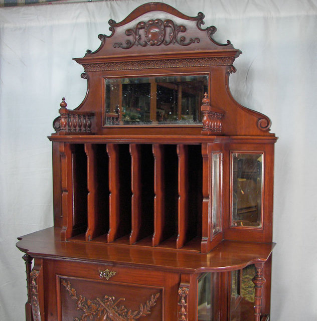 Elaborate Cherry Wood Horner Style Tall Music Cabinet