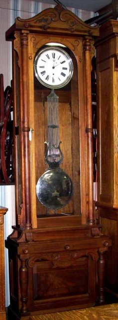 Walnut Jewelers Regulator Clock with Porcelain Dial