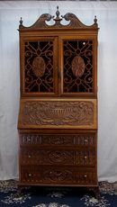 Elaborate Walnut Drop Front Secretary Bookcase
