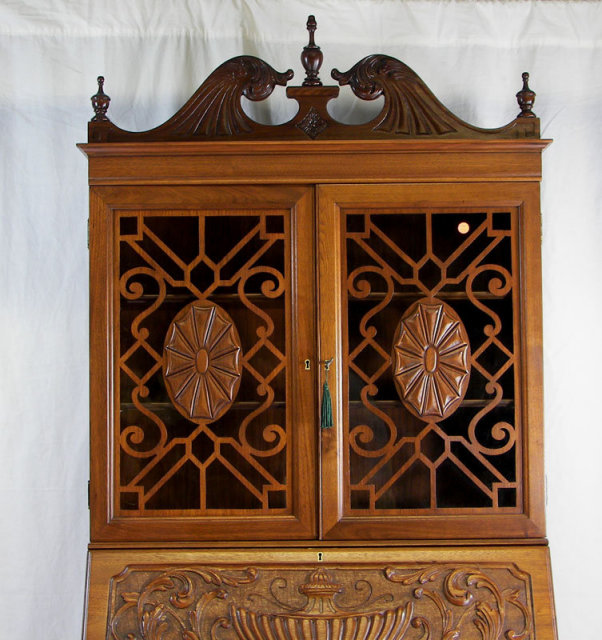 Elaborate Walnut Drop Front Secretary Bookcase