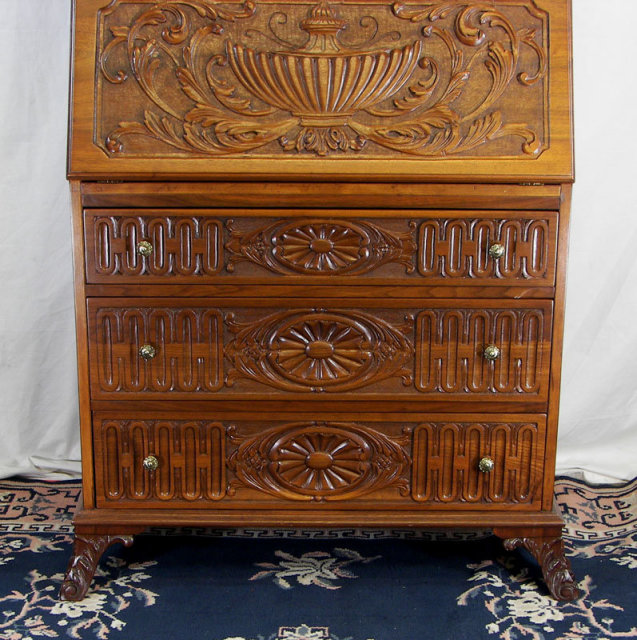 Elaborate Walnut Drop Front Secretary Bookcase