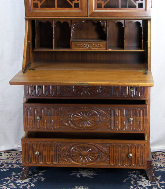 Elaborate Walnut Drop Front Secretary Bookcase