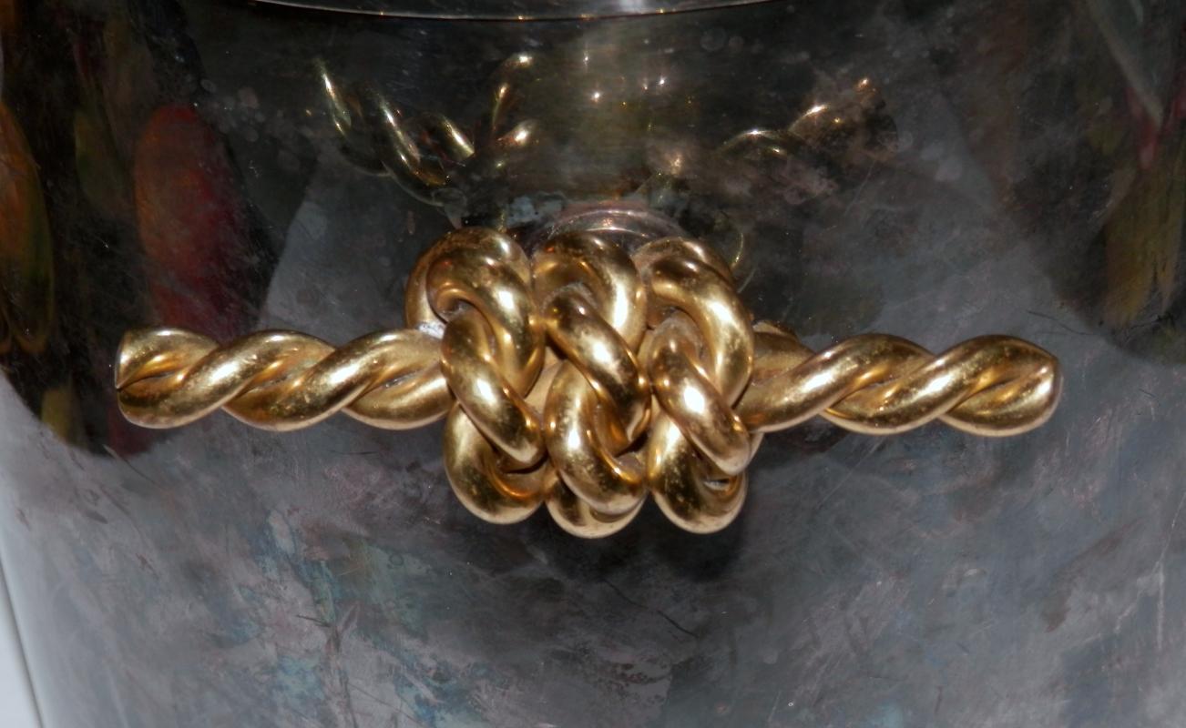Mid Century Modern Chrome and Brass Ice Bucket by Sopphil Woolff. 8 1/2 inches high.