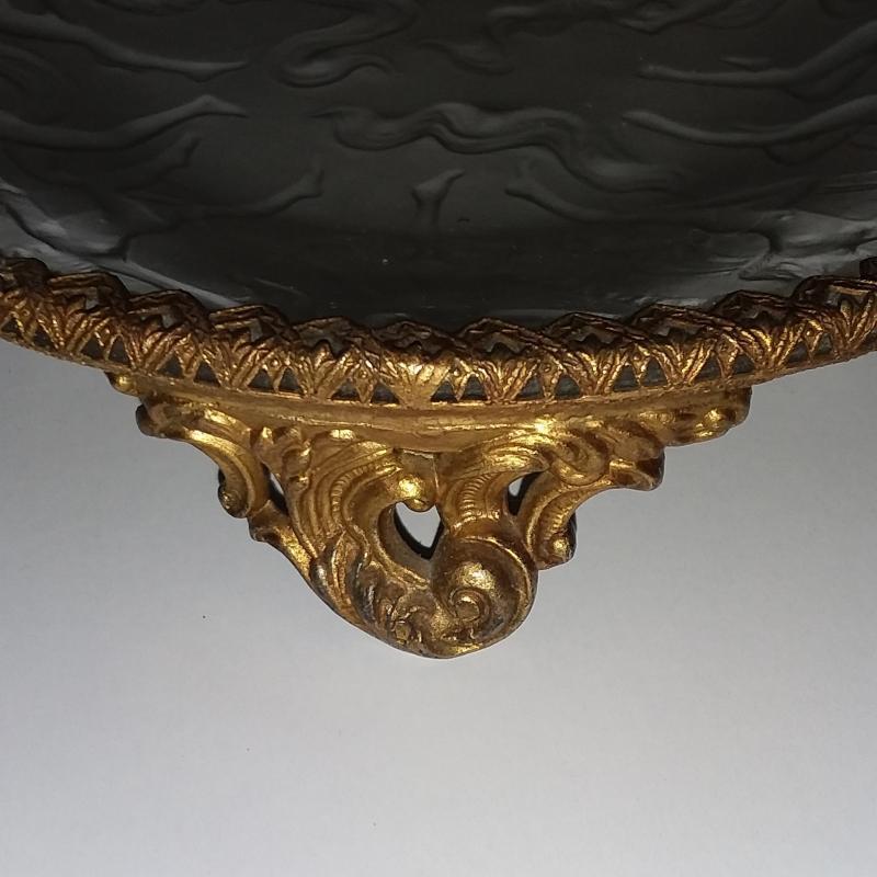 Phoenix/Consolidated Art Deco Glass Dish. Dancing Nymphs/Nudes. Ormolu w/ Porcelain Medallion.