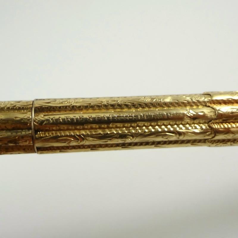 Mabie Todd 14k Gold combination dip pen & retractable pencil. Patent Oct. 3rd, 1854.