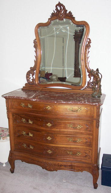 Solid Walnut Louis XV Dresser &Mirror 1880