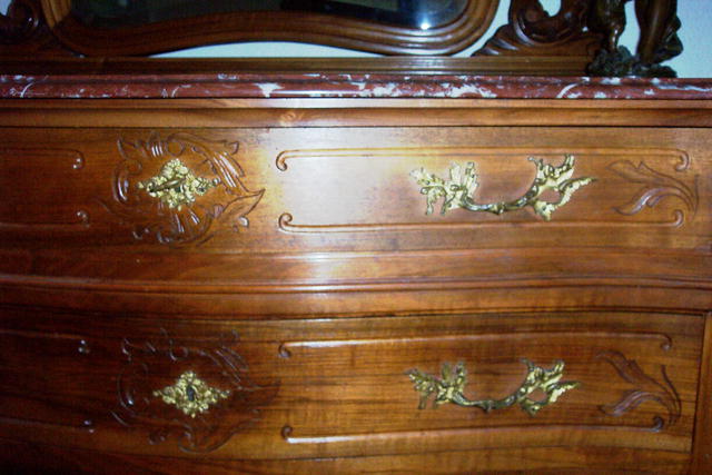 Solid Walnut Louis XV Dresser &Mirror 1880