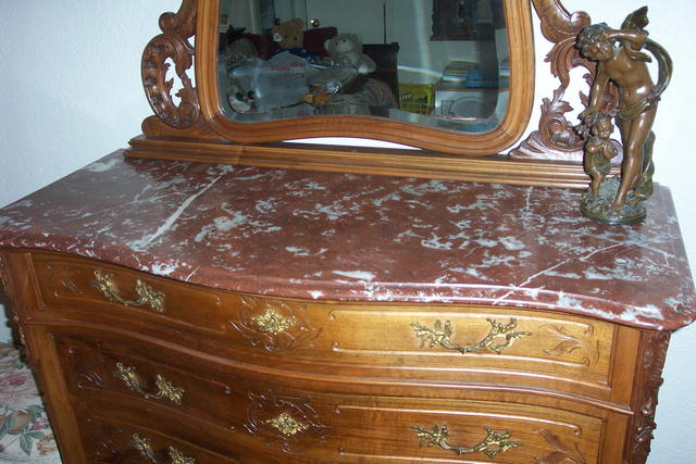 Solid Walnut Louis XV Dresser &Mirror 1880