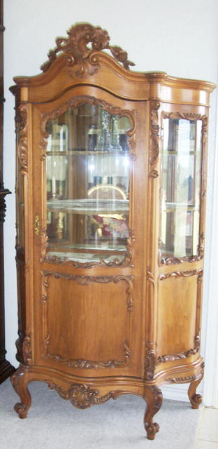 French Louis XV Walnut Glass Cabinet
