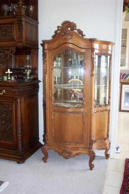 French Louis XV Walnut Glass Cabinet