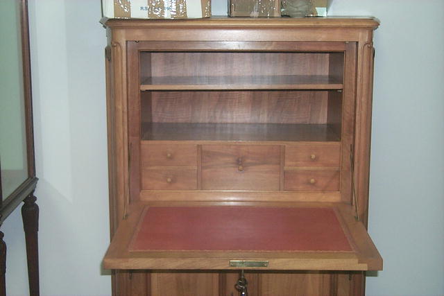 French solid light walnut drop down top desk