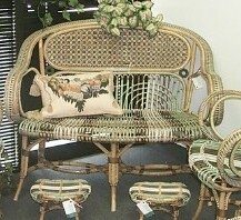 Rare French Rattan Setee and foot stools c