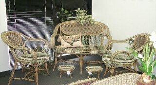 Rare French Rattan Setee and foot stools c