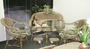 Rare French Rattan Setee and foot stools c
