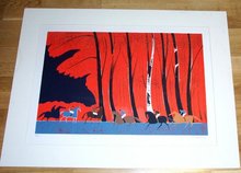 Horses with riders in the woods #9 signed by