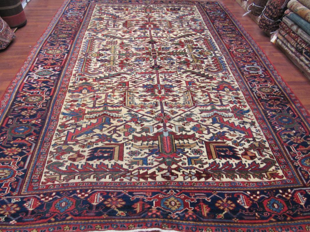 Antique Persian Ivory All-Over Heriz Rug-3785