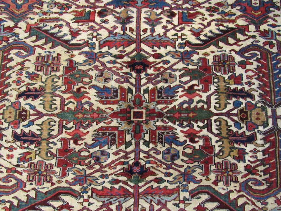 Antique Persian Ivory All-Over Heriz Rug-3785