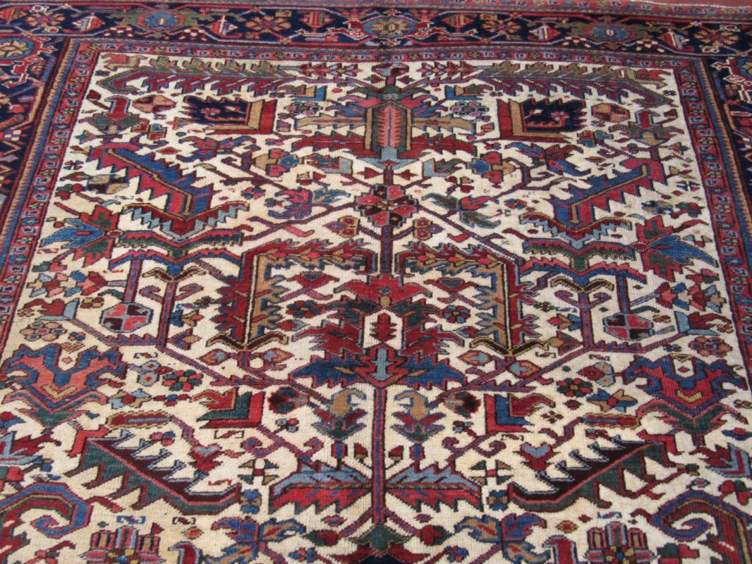 Antique Persian Ivory All-Over Heriz Rug-3785