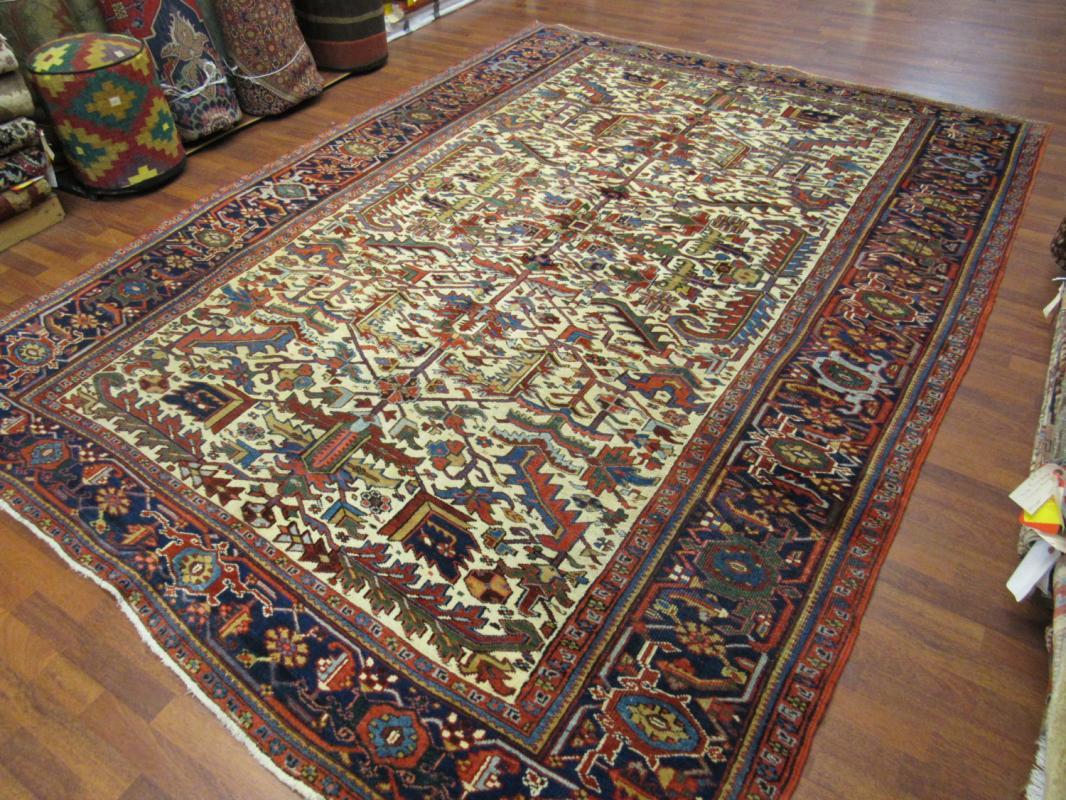 Antique Persian Ivory All-Over Heriz Rug-3785