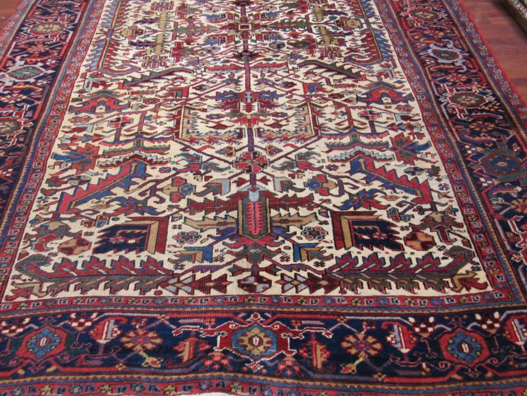 Antique Persian Ivory All-Over Heriz Rug-3785