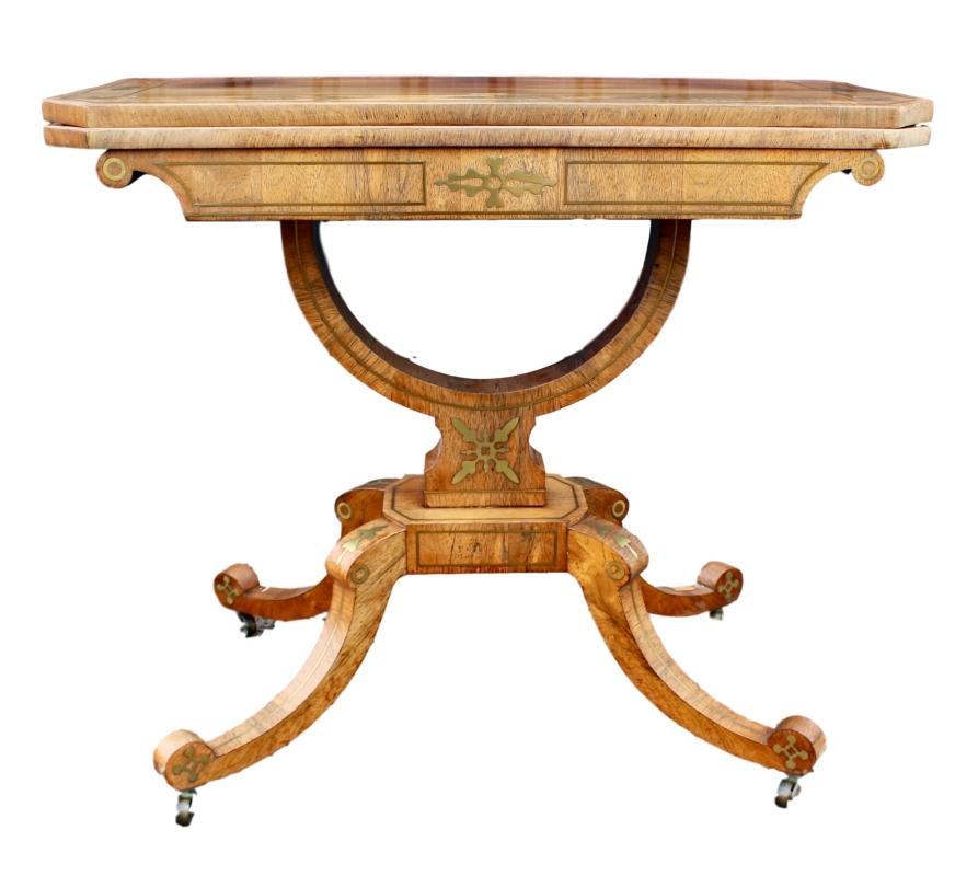 Regency Brass Inlaid Card Table, Rosewood