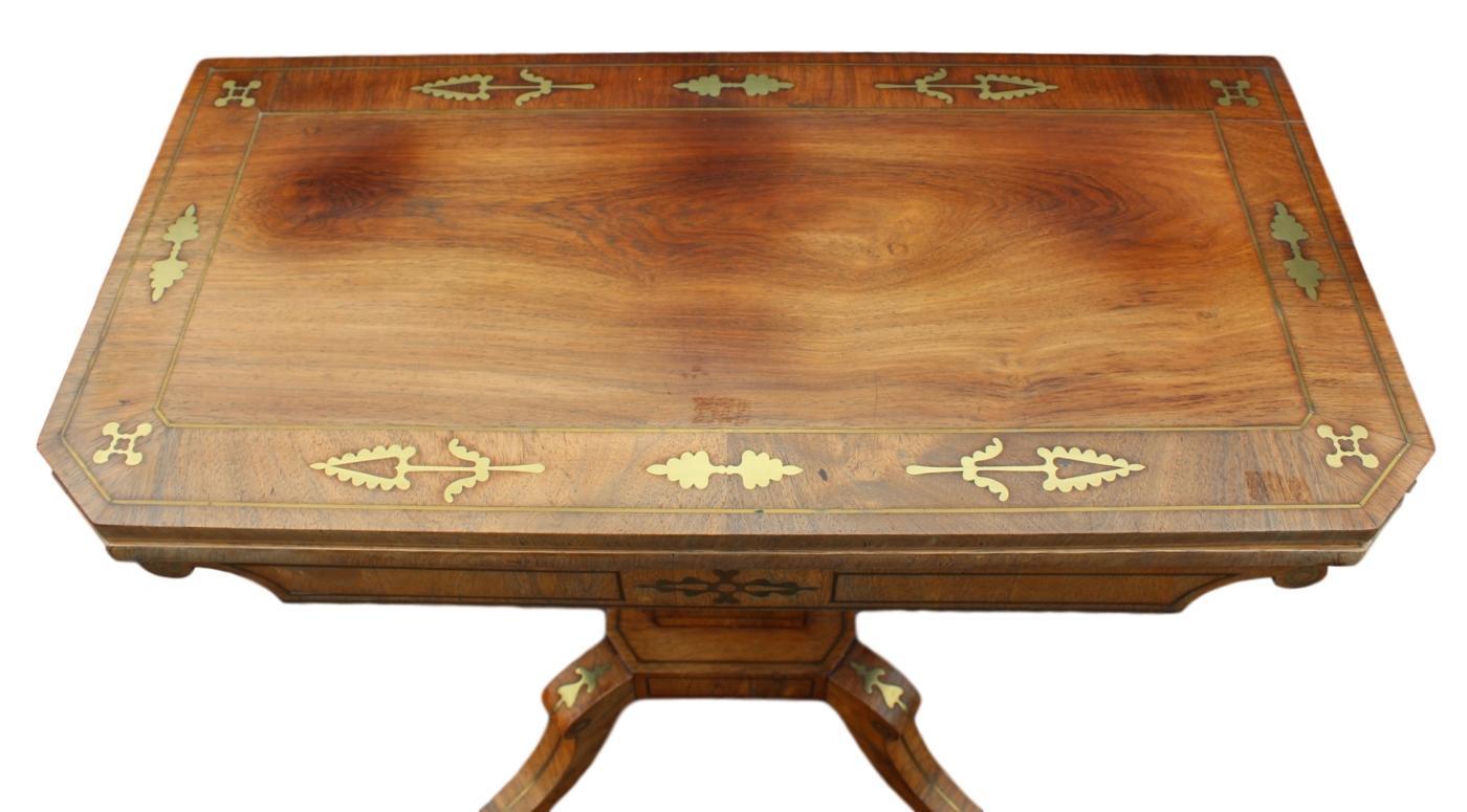 Regency Brass Inlaid Card Table, Rosewood