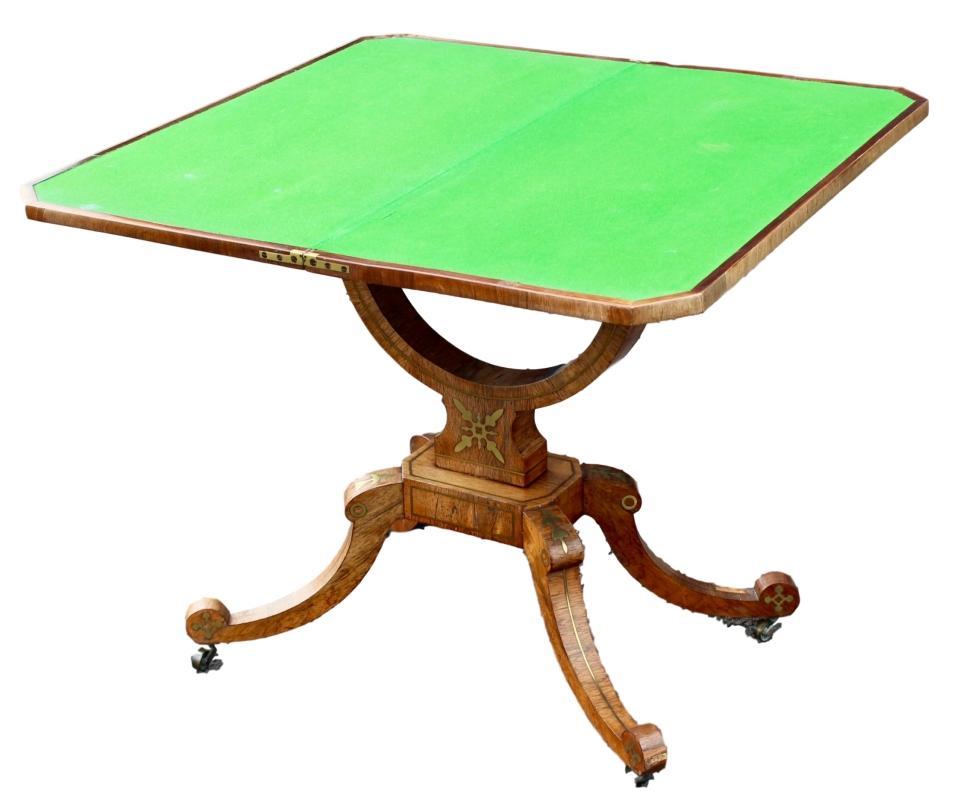 Regency Brass Inlaid Card Table, Rosewood