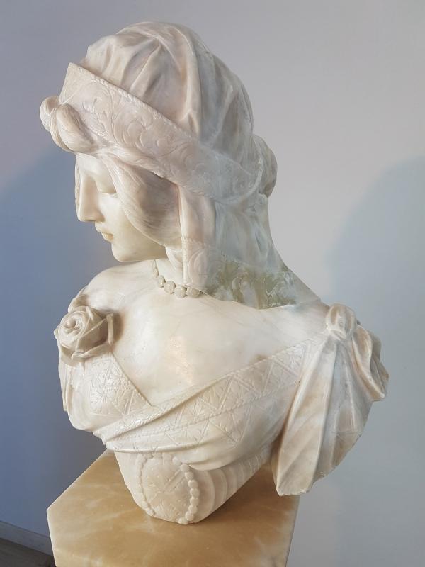 19th Century Italian A. Cipriani Carrara Marble Bust of a Young Woman Sculpture