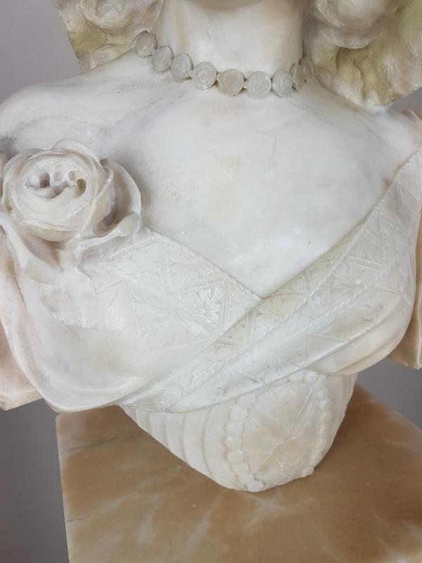 19th Century Italian A. Cipriani Carrara Marble Bust of a Young Woman Sculpture
