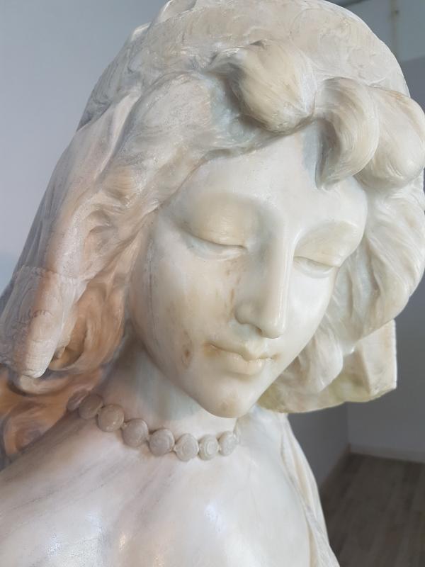 19th Century Italian A. Cipriani Carrara Marble Bust of a Young Woman Sculpture