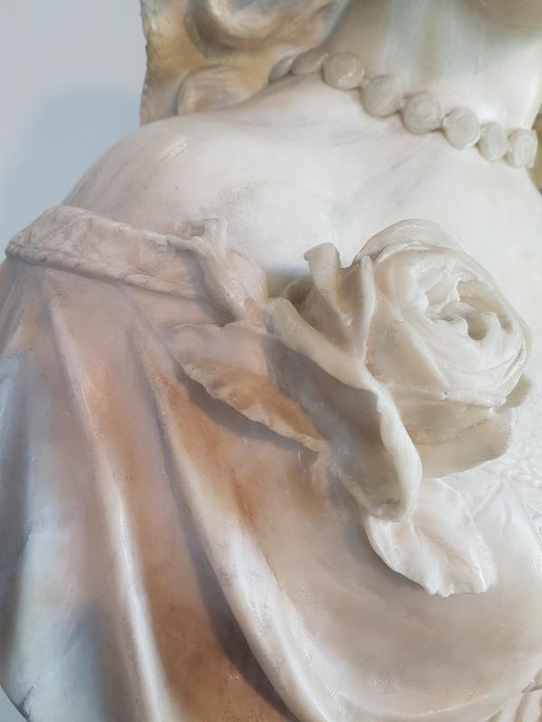 19th Century Italian A. Cipriani Carrara Marble Bust of a Young Woman Sculpture