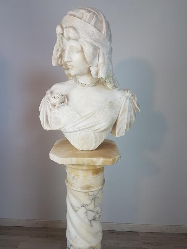 19th Century Italian A. Cipriani Carrara Marble Bust of a Young Woman Sculpture