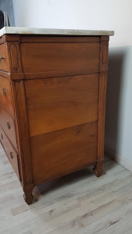 18th Century Italian Louis XVI Walnut with White Marble Chest of Drawers