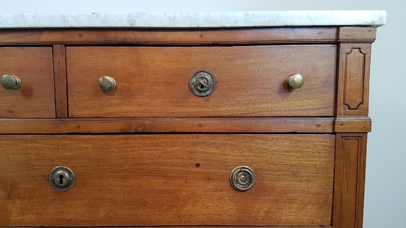 18th Century Italian Louis XVI Walnut with White Marble Chest of Drawers