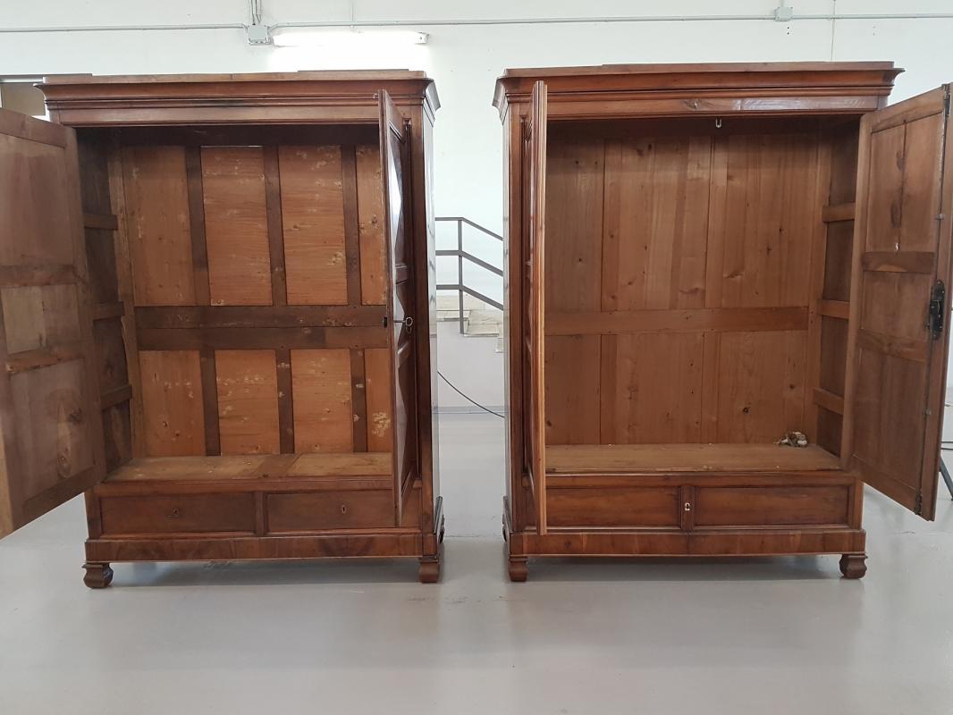 19th Century Italian Charles X Walnut Pair of Wardrobes
