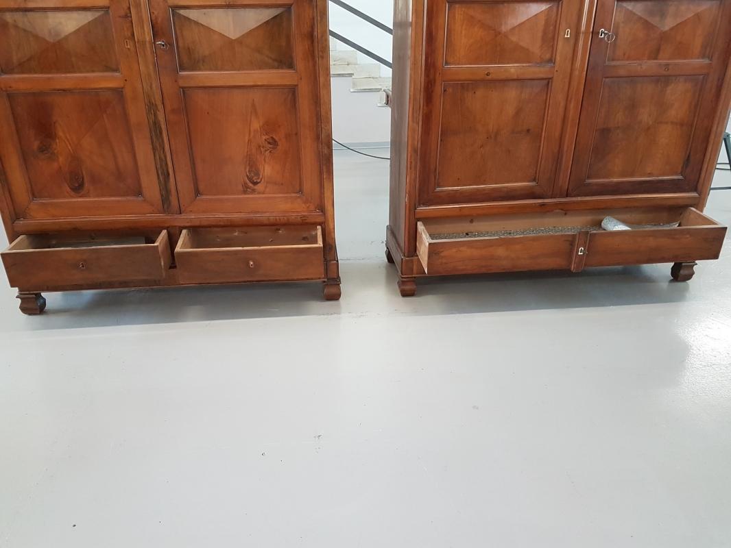 19th Century Italian Charles X Walnut Pair of Wardrobes