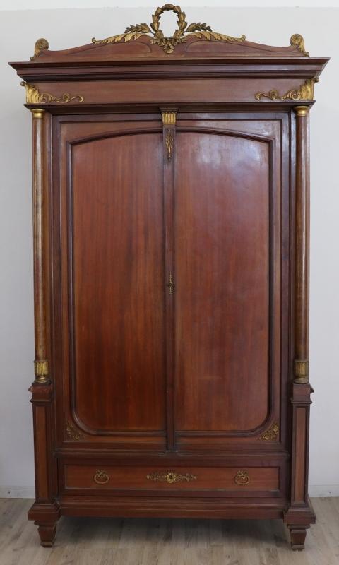 19th Century Italian Empire Mahogany Golden Bronzes Green Marbles Bedroom Set