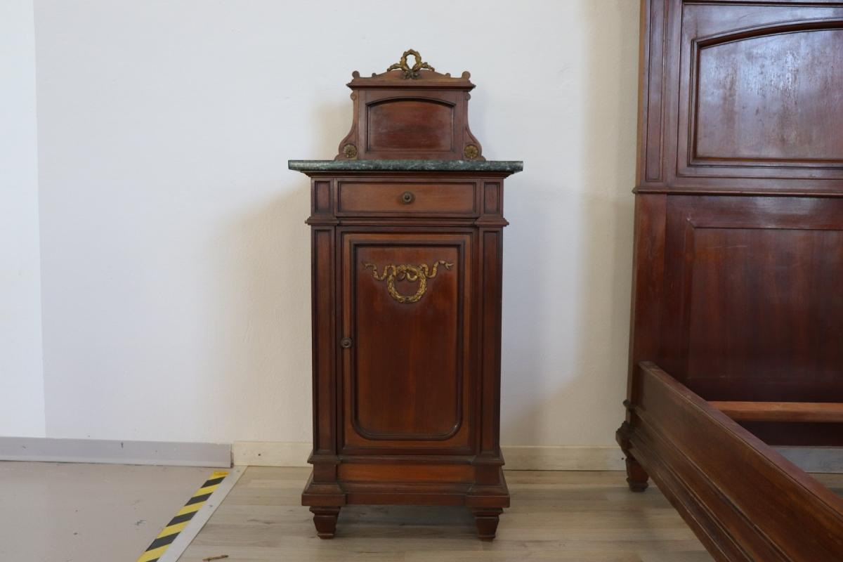 19th Century Italian Empire Mahogany Golden Bronzes Green Marbles Bedroom Set