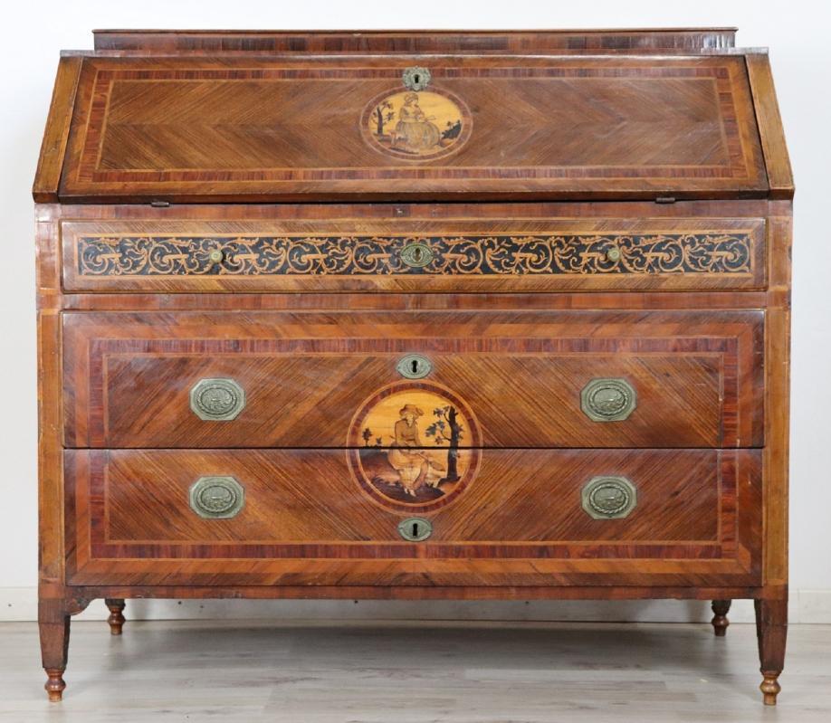 18th Century Italian Louis XVI Inlay Wood Chest of Drawers with Secretaire