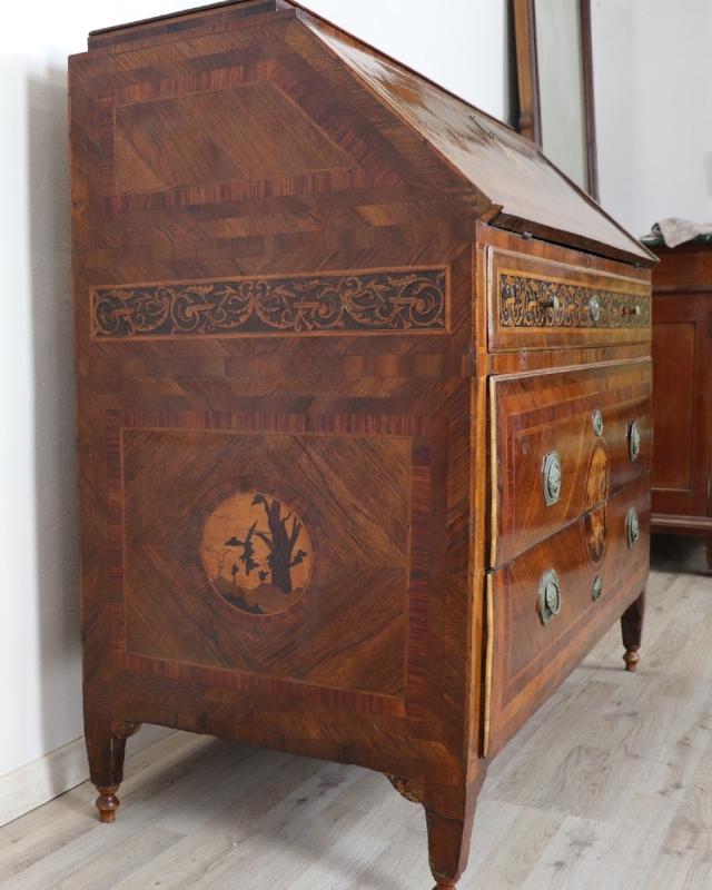 18th Century Italian Louis XVI Inlay Wood Chest of Drawers with Secretaire