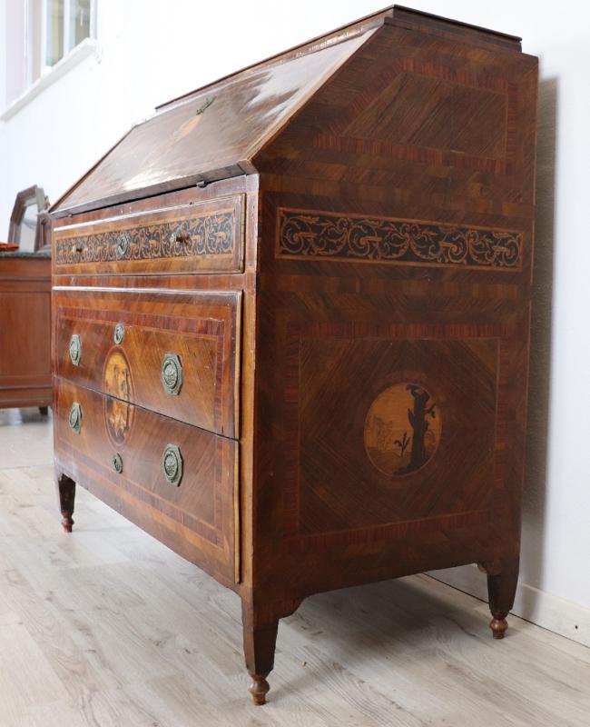 18th Century Italian Louis XVI Inlay Wood Chest of Drawers with Secretaire