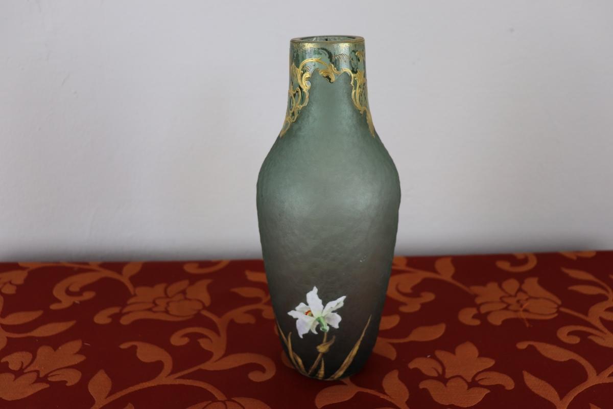 20th Century French Art Nouveau Legras Mont Joye Vase in Frosted Glass